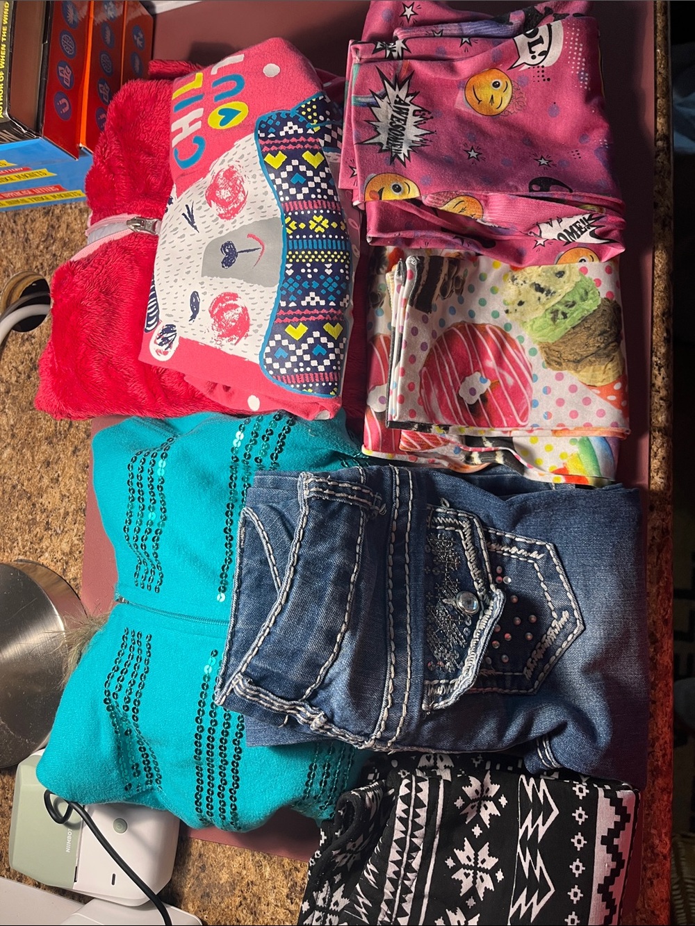 Girls M7-8 clothes for winter Pink, Teal & Denim Mixed Tops and Hoodie Lot